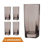 Copo Vidro 320ml Quadrado BALI Jogo com 4 Cinza Luxo Agua