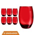 Jogo De Copos Chiques Vidro Quadrado 320ml Vermelho Luxo