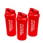 Coqueteleira Shaker Academia Red Fit Nutrition Vermelha 600ml ( Kit C/ 3 Unidades )