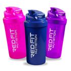 Coqueteleira Shaker Pink Azul Roxa Academia Red Fit Nutrition 600ml ( Kit C/ 3 Unidades )