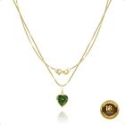 Cordão Colar Feminino Veneziana Ouro 18k 45cm Ponto de Luz Coração Zircônia Verde Esmeralda