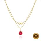 Cordão Corrente Veneziana Ouro18k 750 40cm Ponto De Luz 6mm Vermelho Rubi