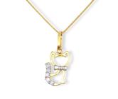 Cordão Feminino Em Ouro 18k 40cm + Pingente Gatinha C/pedras