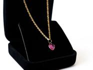 Cordão Feminino Em Ouro 18k Piastrine 40cm Pingente Coração Zirconia Rosa - Infinitty Jóias