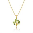 Cordão Feminino Ouro 18k 40cm + Pingente Árvore Da Vida Verde Esmeralda