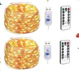 Cordão Luz 100 Leds Fio Fada Warm 8 Funções Controle Remoto - Global