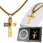 cordao ouro banhado + caixa estiloso grumet dourado hip hop qualidade premium cruz presente pai nosso grosso religioso