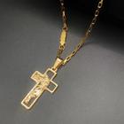 Cordão Tijolinho Banhado a Ouro 18k 60cm 3mm Fecho Gaveta + Pingente Crucifixo Face de Cristo