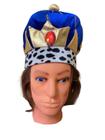 Coroa Rei Tecido Azul Festa Fantasia Luxo Carnaval