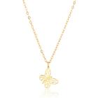 Corrente Americana Com Pingente Borboleta Pequeno Ouro 18k