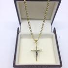 Corrente Banhada Ouro 18k Grumet +pingent Crucifixo 70cm 3mm
