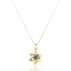 Corrente com Pingente Estrela De Davi Com Zircônia Azul Ouro Amarelo 18kl