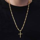 Corrente cordão masculino 3x1 60cm + pingente crucifixo banhado ouro 18k mimoo joias