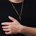 Corrente cordão masculino 60/70cm + pingente cruz + pulseira elo banhado a ouro 18k mimoo joias