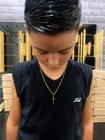 Corrente Cordão Menino Criança Banhado Ouro 18k Com Pingente Cruz Palito