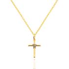 Corrente Cordão Tijolinho Com Cruz Crucifixo Palito 2 Cores Ouro 18k 50 cm