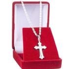 Corrente De Prata 925 Masculina Piastrine 2.5mm 60cm Pingente Cruz Crucifixo