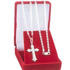 Corrente De Prata 925 Masculina Piastrine 2.5mm 70cm Pingente Cruz Crucifixo