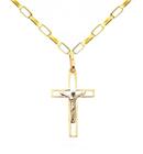 Corrente Elo Longo 70cm Com Pingente Cruz Vazada com Cristo Masculino 5.7 grama em Ouro 18k