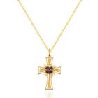 Corrente Feminina + Pingente Cruz Sagrado Coração Ouro 18k 50 cm