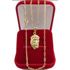 Corrente Fina Masculina Banhada a ouro18k com Pingente Face de Cristo