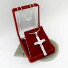 Corrente Masculina 60cm 1mm Cruz Cristo Folheada Prata Cr312