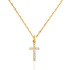 Corrente Singapura Com Pingente Cruz Crucifixo Zircônias Ouro 18k