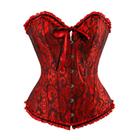 Corset Corpete Corselet Espatilho Floral Vermelho e Preto M404