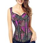 Corset Corselet Floral Bojo Alça Modela Cintura Valoriza Busto Postura Elegante Linha Fashion Fúcsia M65