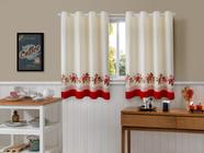 Cortina De Cozinha Em Tecido Linhão 3,00m x 1,20m Floral Vermelho