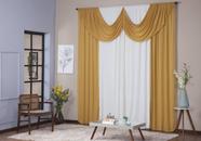 Cortina Paris 2,00 x 1,60 Sala Quarto Decoração com Bando Malha Gel Palha e Amarelo Mostarda