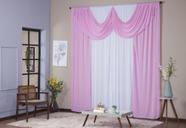 Cortina Paris 4,00 x 2,80 Sala Quarto Decoração com Bando Malha Gel Branco e Rosa