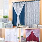 cortina sala percianas azul c/ renda + 4 capas de almofadas +presilhas cromadas