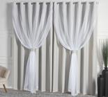 Cortina Solaris Blackout Bleucate de Tecido com Voil 3,00m x 2,50m Alt. com Ilhós Cromado e Abraçadeiras