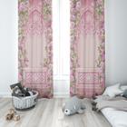 Cortina Tecido Oxford Castelo Rosa Arcos e Flores - 280x220cm