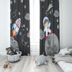 Cortina Tecido Oxford Quarto Infantil Astronauta e Foguete Espaço 280x220cm - Fabrika de Festa