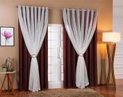 Cortina Voil Forro Blackout Tecido 5,00X2,70 Marrom/Branco