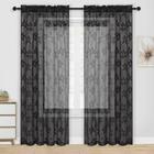 Cortinas DWCN Floral Lace Sheer 132x244cm pretas, conjunto de 2