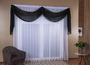 Cortinas Sala 4,50M X 2,50M Voil Com Bando Branco/Preto