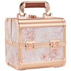 Costravio Maquiagem Caixa de Trem Cosmética com Espelho Travel Organizer Caixa de Armazenamento de Joias Cosméticas com 2 Camadas Bandejas de Equipamento Caixa Organizadora de Maquiagem Portátil Bloqueável - Mármore Rose Gold Style