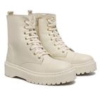 Coturno Feminina Bota Cano Medio Off White Estilo Blogueira