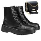 Coturno feminino preto salto baixo Bota Montaria + Bolsa