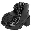 Coturno Feminino Vegano Verniz Preto Bota Tratorada Moderna Leve