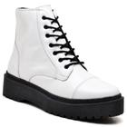 Coturno Tratorado Couro Bota Militar Feminina Salto Baixo 4cm Cano Médio Amarração Casual Urbano