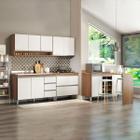 Cozinha Compacta Modulada com Bancada Ilha Gourmet Sabrina 200x202 Cm 5 Peças MDP Branco MENU