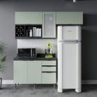 Cozinha Compacta Orquídea 5 Portas 3 Gavetas com Vidro Mármore Lunar/Verde Mar - Tecno Mobili