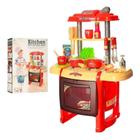 Cozinha infantil com luz som forno fogao torneira com agua e acessorios kit completa panelas pratos e talheres