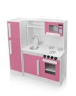 Cozinha Infantil Com Pia Fogão Micro-ondas e Geladeira Rosa