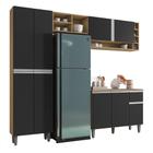 Cozinha Modulada 230cm 4 Peças Balcão e Aéreo Vanessa Amêndoa/Preto - AJL Móveis