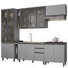 Cozinha Modulada Completa 290cm com Cristaleira 6 Peças Belize Cinza - Henn